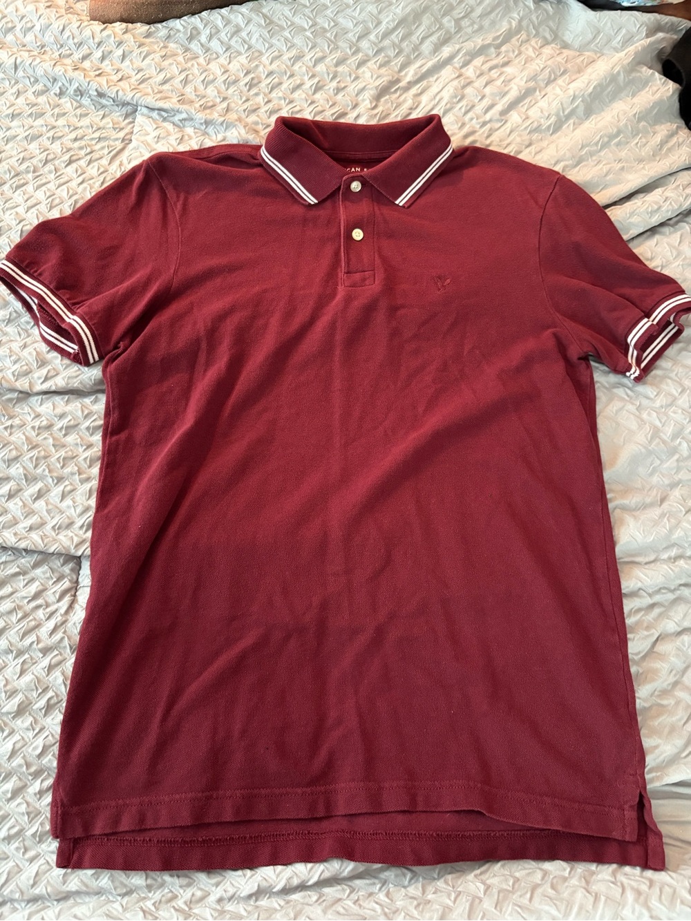American Eagle Outfitters Men's Burgundy Polo with White Trim